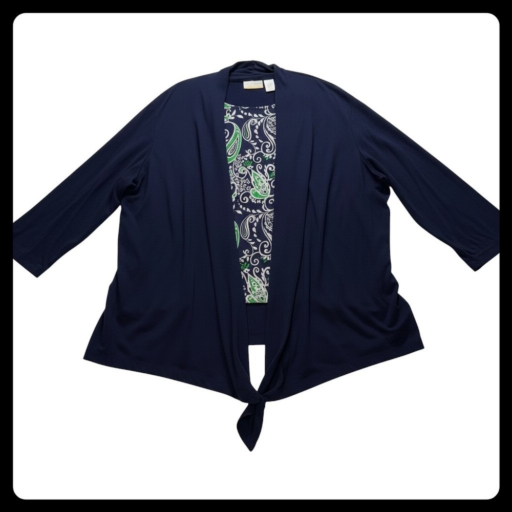 Alfred Dunner 2-in-1 Cardigan Top Women 2X Blue Paisley Mock Layer Knit
